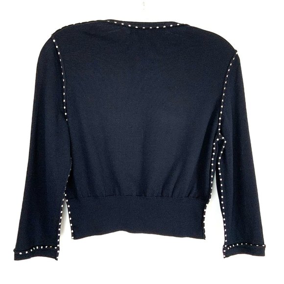 Vintage Carlisle Knit Silk Blend Crop Cardigan Polka Dot Trim Sz S - Picture 4 of 16